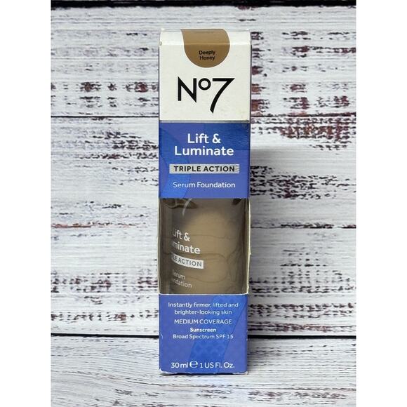 No7 Lift & Luminate Triple Action Serum Foundation Deeply honey New In Box - Picture 1 of 5